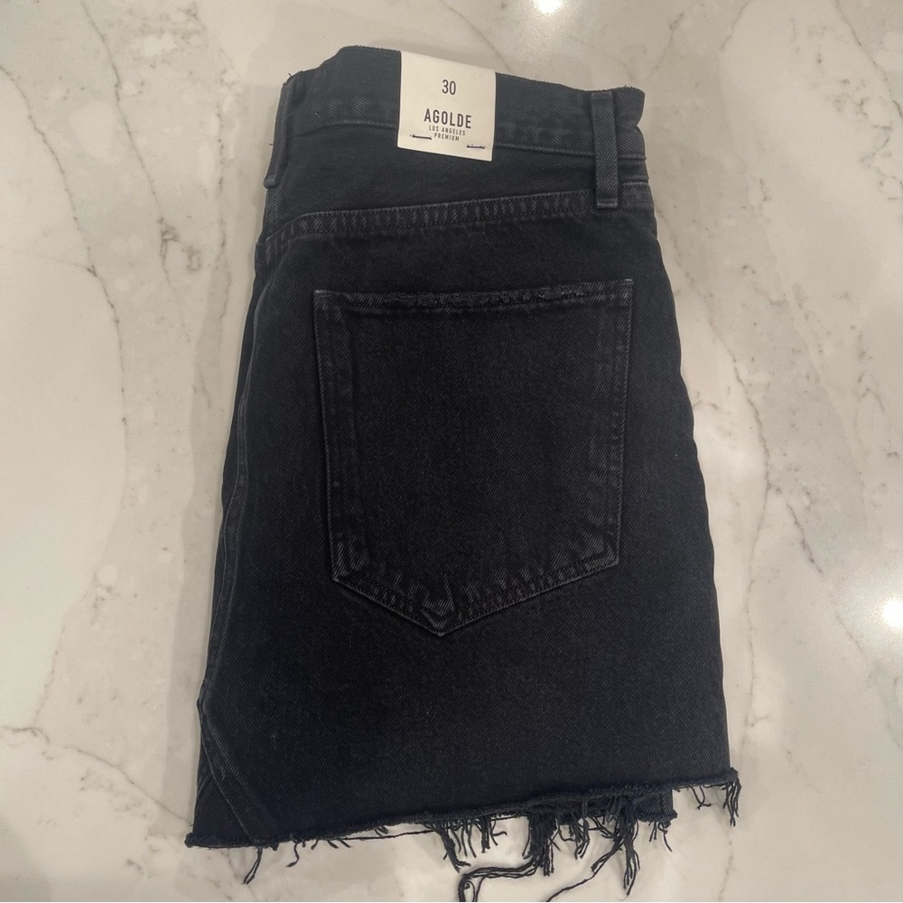 NWT Agolde Quinn Hi Rise black distressed mini skirt - Picture 9 of 14